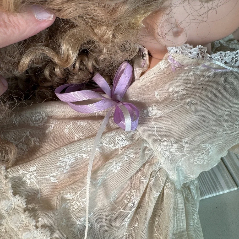 RARE Charlene Marie '97 Porcelain Doll Blonde Curls Lace Gown Collectible SIGNED